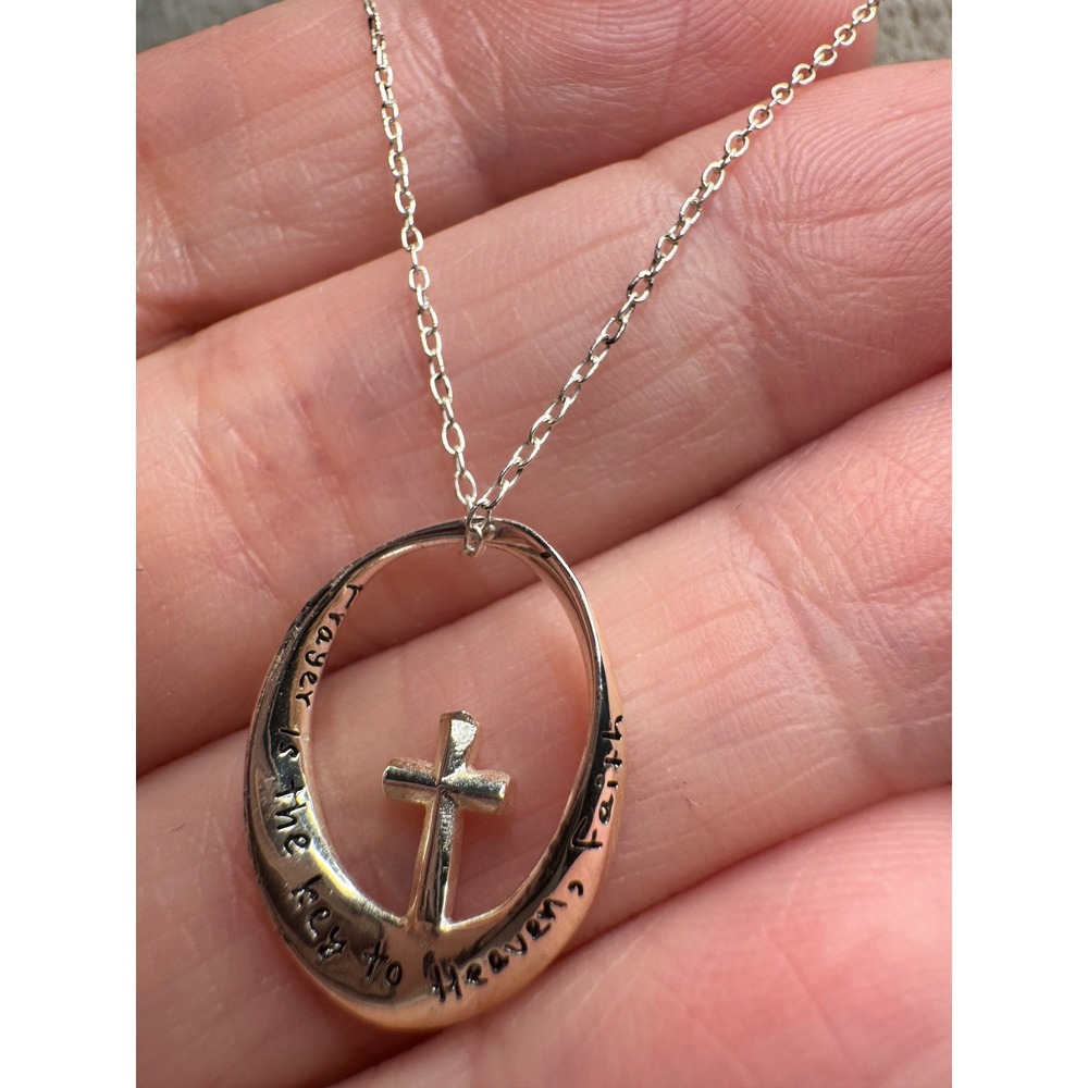 Vintage 925 Sterling‎ Silver Cross Prayer Religious Necklace 18" Dainty Everyday